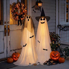 2 Pack Light Up Battery Operated Halloween Ghosts Outdoor Decorations, 8 Modes, Remote & Timer
