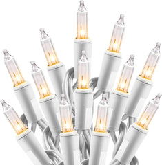 25ft 100 Count Cear Warm White Incandescent Bulb Mini String Lights for Christmas, White Wire