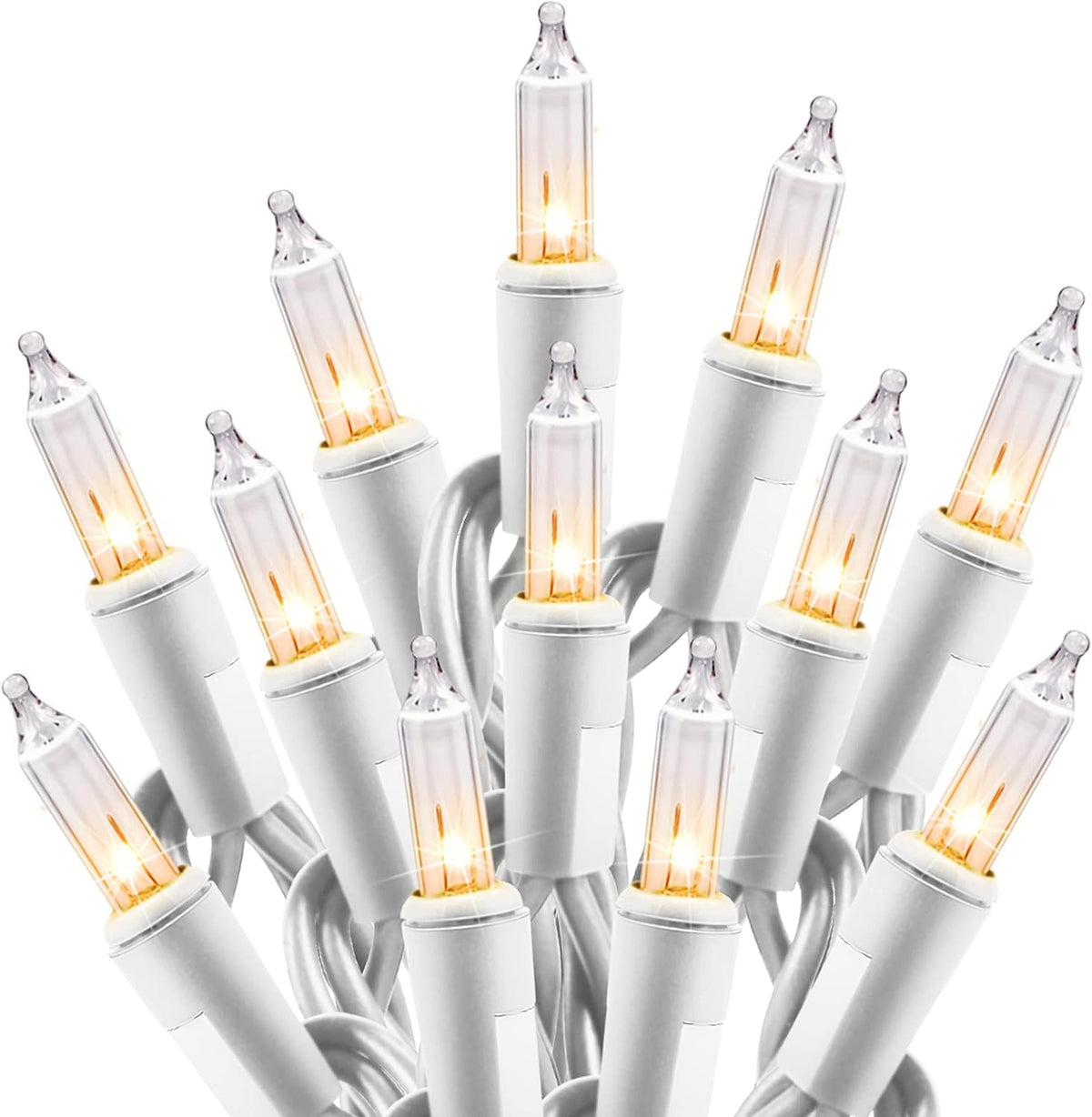 20ft 100 Count Clear Incandescent Bulb Mini Christmas Lights Set, White Wire