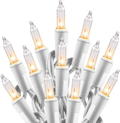 20ft 100 Count Clear Incandescent Bulb Mini Christmas Lights Set, White Wire