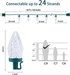 68 Feet C9 100 LED Christmas Strawberry String Lights with 100 Spring Clamps, Pure White