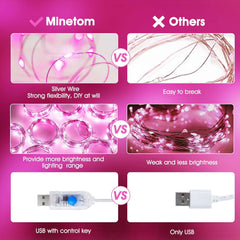 Pink 300 LED Dimmable Twinkle Fairy Curtain Lights with Remote and Timer, USB Powered