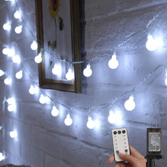 White Mini Globe Fairy String Lights for Xmas Room Decor, Plug in, 8 Modes with Remote