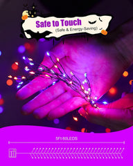 5ft 60LED Battery Operated Firecracker Twinkle String Fairy Lights for Halloween Party, Orange & Purple