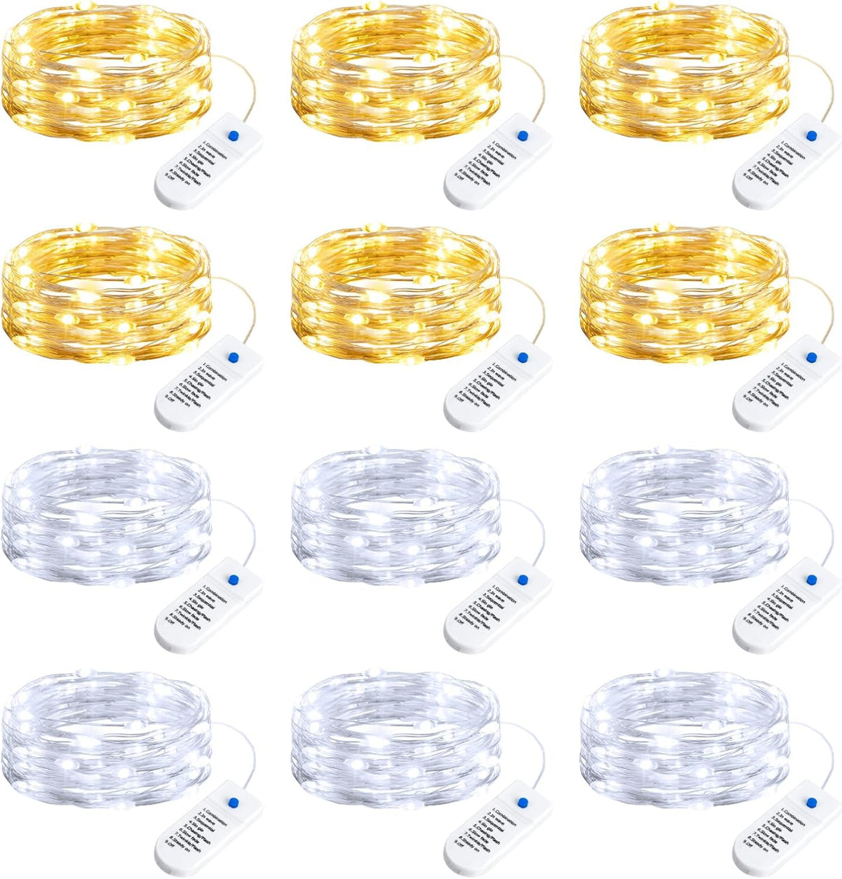 12 Pack Warm White & White 7ft 20LED Battery Operated String Lights Firefly for DIY Christmas Wedding Party Decor
