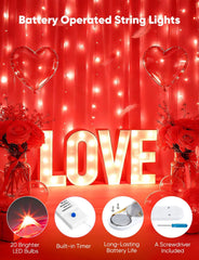 12 Pack 7ft 20 LED Silver Wire Fairy Lights with 8 Modes for Christmas Valentine, Red