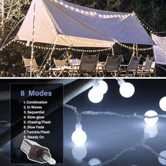 White Mini Globe Fairy String Lights for Xmas Room Decor, Plug in, 8 Modes with Remote