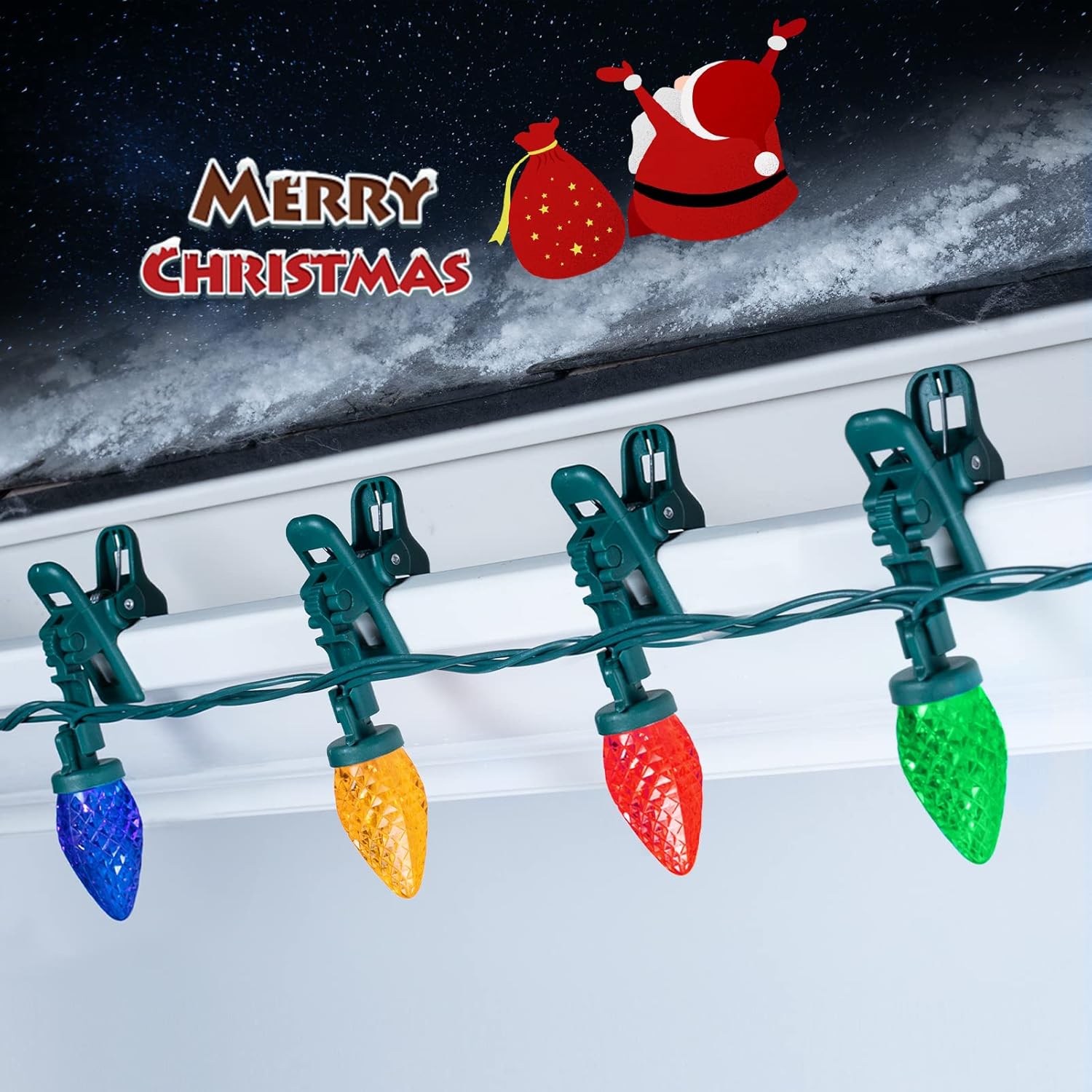 68 Feet C9 100 LED Christmas Strawberry String Lights with 100 Spring Clamps, Multicolor