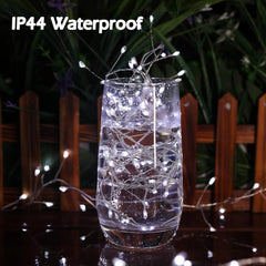 10Ft 200LED Plug in Cluster Silver Wire String Lights for Ceiling Bedroom Wreath, Pure White