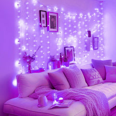 Purple 300 LED Dimmable Twinkle Fairy Curtain Lights with Remote and Timer, USB Powered