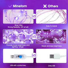 Purple 300 LED Dimmable Twinkle Fairy Curtain Lights with Remote and Timer, USB Powered