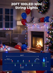 100 Count 20 Feet Multicolor Incandescent Bulb Mini String Lights for Christmas Independence Day
