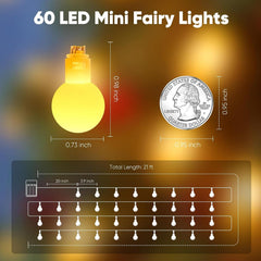21FT 60 LED Battery Operated Globe Lights  for Indoor Outdoor Bedroom, Warm White