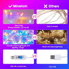 Multicolor 300 LED Dimmable Twinkle Fairy Curtain Lights with Remote and Timer, USB Powered