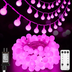 Pink Mini Globe Fairy String Lights for Valentine's Day Engagement Dating, Plug in, 8 Modes with Remote