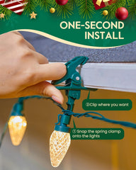 C9 Christmas Lights Outdoor with 100 Spring Clips 81FT 100LED, C9 String Lights Waterproof Connectable for House Roof Patio Yard Windows Xmas Tree Outdoor Christmas Light Decorations, Warm White