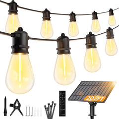 202FT 65 LED Solar Powered S14 Shatterproof Bulbs String Lights Outdoor, 3 Light Modes