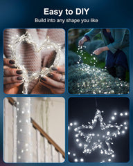 Pure White 5ft 60 LED Battery Operated Silver Wire Firecracker Cluster Lights