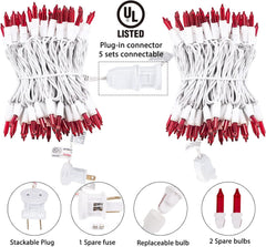 25ft 100 Count Red Incandescent Bulb Mini String Lights for Christmas Valentine's Day, White Wire