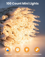2 Pack 26.5 Feet 100 Count Christmas Incandescent Bulb Mini String Lights, White Wire