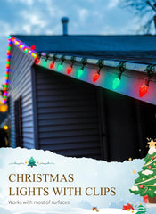 68 Feet C9 100 LED Christmas Strawberry String Lights with 100 Spring Clamps, Red & Green