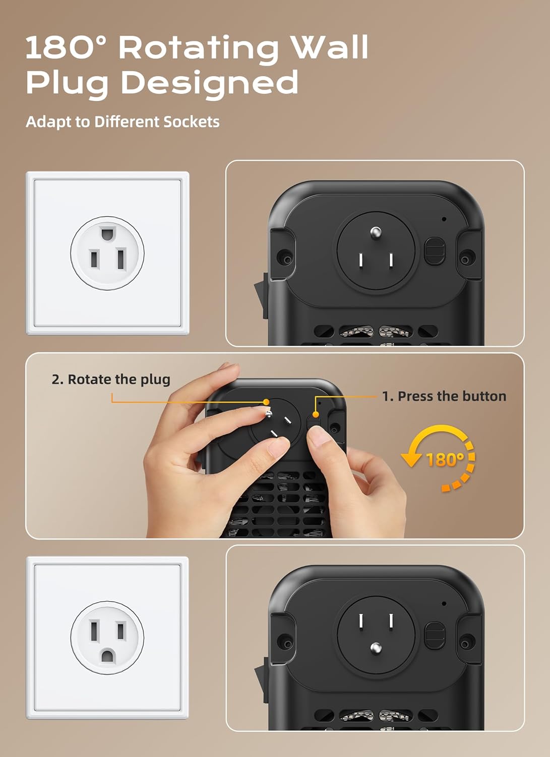 800W Small Wall Outlet Plug In Space Heater for Bathroom Office Bedroom Home
