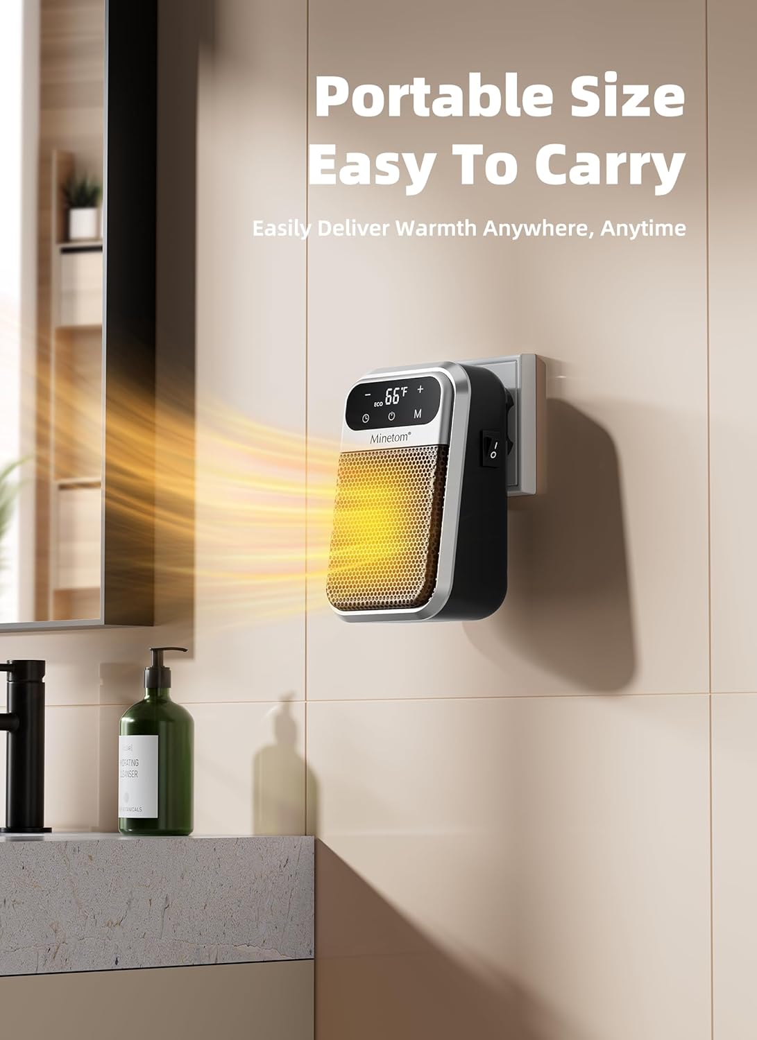 800W Small Wall Outlet Plug In Space Heater for Bathroom Office Bedroom Home
