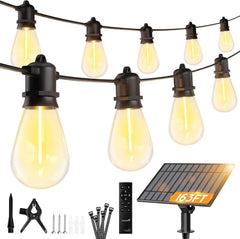 163FT 52 LED Solar Powered S14 Shatterproof Bulbs String Lights Outdoor, 3 Light Modes