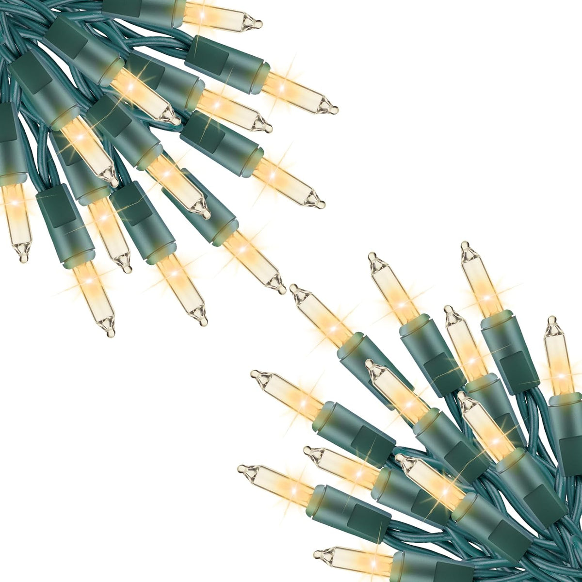 2 Pack Total 200 Count 40 Feet Warm White Christmas Incandescent Mini Bulbs String Lights, Green Wire