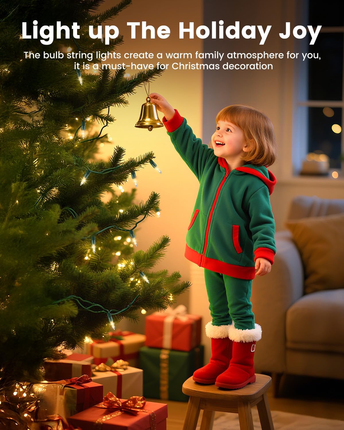 100 Count 25 Feet Cear Warm White Incandescent Bulb Mini String Lights for Christmas, Green Wire