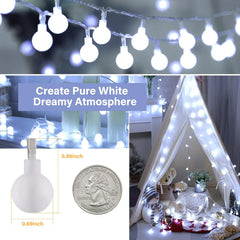White Mini Globe Fairy String Lights for Xmas Room Decor, Plug in, 8 Modes with Remote