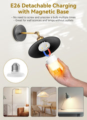 4 Pack E26 Rechargeable Battery Backup Light Bulbs with Remote and Timer for Lamps Sconces Camping
