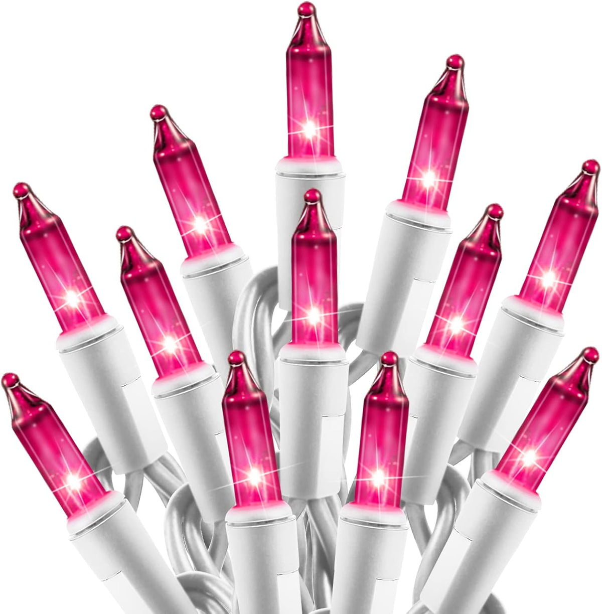 25ft 100 Count Pink Incandescent Bulb Mini String Lights for Christmas Valentine's Day, White Wire