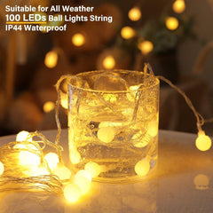 Warm White Mini Globe Fairy String Lights for Xmas Room Decor, USB Adapter, 8 Modes with Remote