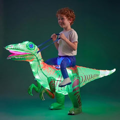 Halloween 100LED Light-Up Inflatable Dinosaur Costume For Kids Toddler For 4-8t with Powerful Air Pump