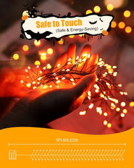 5ft 60LED Battery Operated Firecracker Twinkle String Fairy Lights for Halloween Party, Orange
