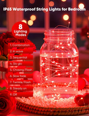 12 Pack 7ft 20 LED Silver Wire Fairy Lights with 8 Modes for Christmas Valentine, Red
