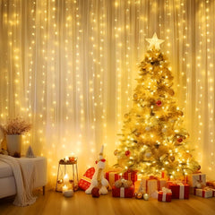 Warm White 300 LED Dimmable Twinkle Fairy Curtain Lights with Remote and Timer, USB Powered