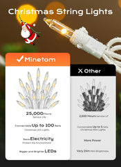 50 Count 10 Feet Plug in Clear LED Christmas Bulb String Lights for Indoor Outdoor Xmas Wedding