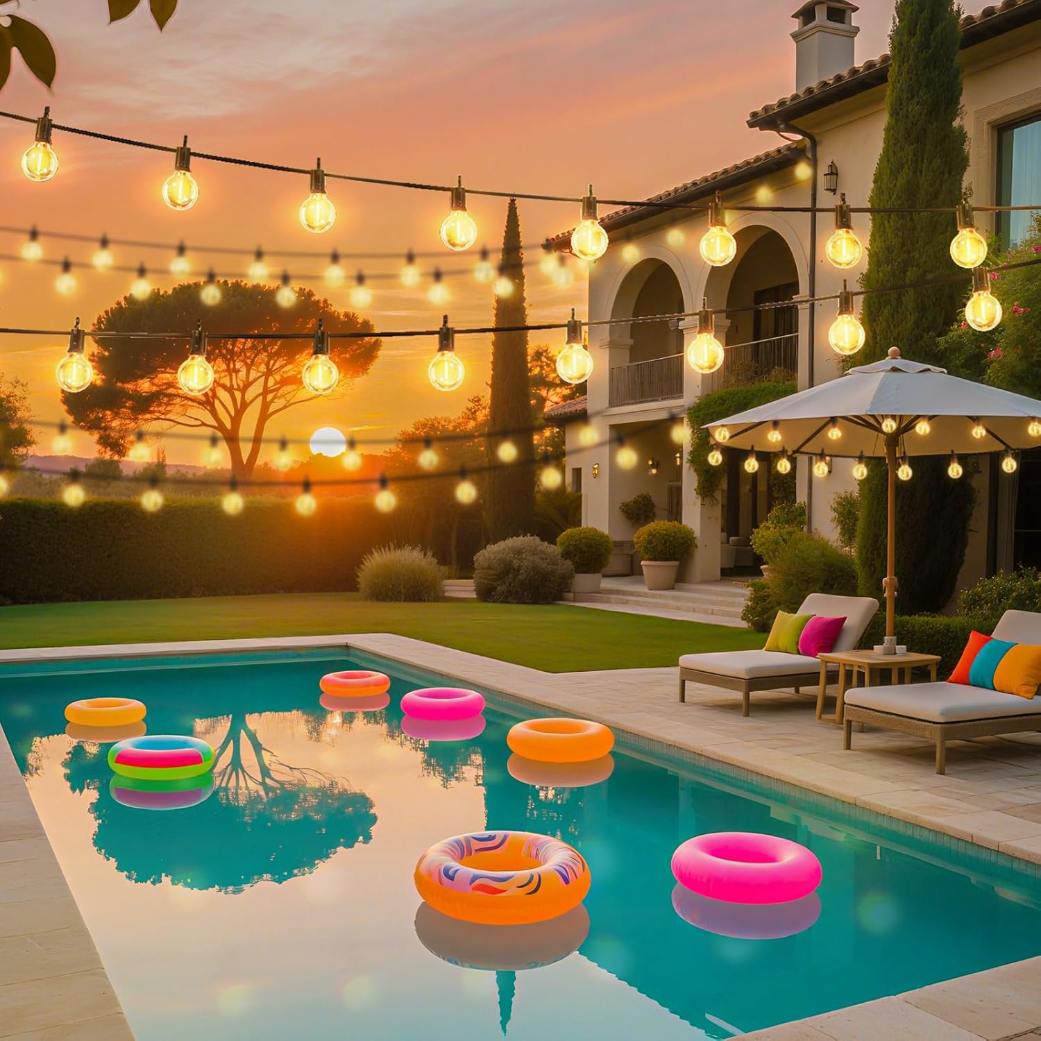 Solar Powered Waterproof G40 LED Bulbs String Lights for Backyard Porch Bistro Decor