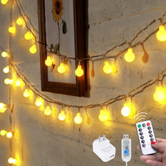Warm White Mini Globe Fairy String Lights for Xmas Room Decor, USB Adapter, 8 Modes with Remote