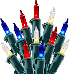 100 Count 20 Feet Multicolor Incandescent Bulb Mini String Lights for 4th July Independence Day