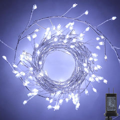 10Ft 200LED Plug in Cluster Silver Wire String Lights for Ceiling Bedroom Wreath, Pure White