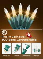 16/33/66ft Clear Warm White Incandescent Bulb Mini String Lights for Christmas Xmas, Green Wire