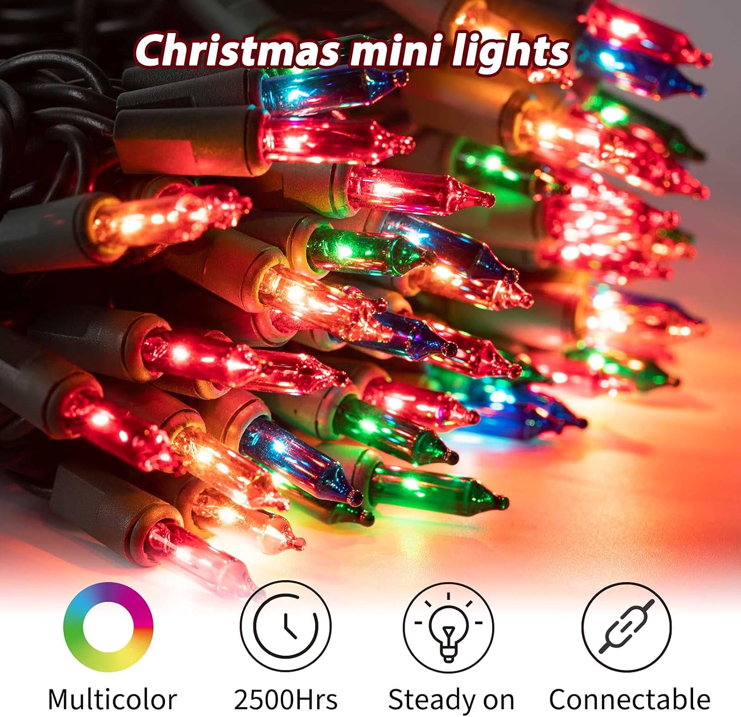 100 Count 25 Feet Multicolor Incandescent Bulb Mini String Lights for Christmas