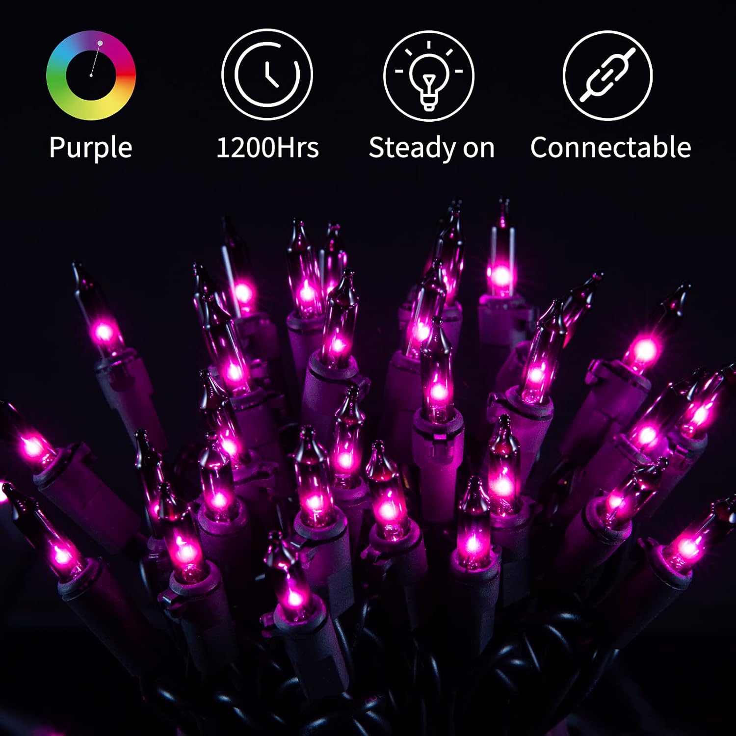 25 Feet 100LEDs Purple Incandescent Bulb Mini String Lights for Halloween