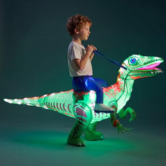 Halloween 100LED Light-Up Inflatable Dinosaur Costume For Kids Toddler For 4-8t with Powerful Air Pump