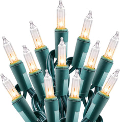100 Count 20 Feet Warm White Incandescent Bulb Mini String Lights for Christmas, Green Wire