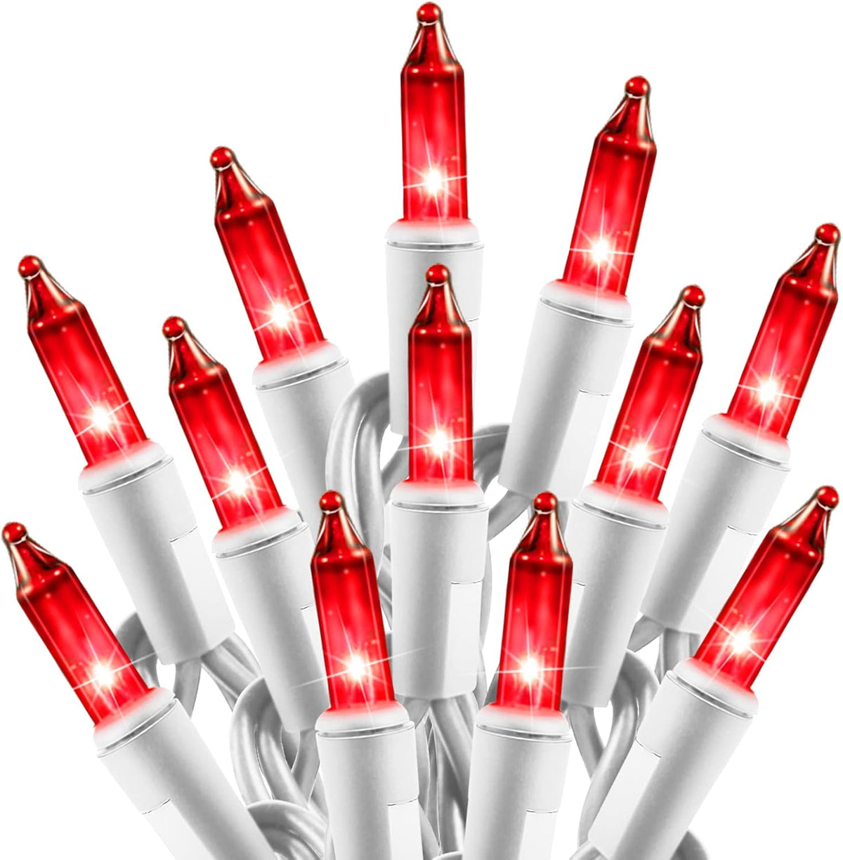 25ft 100 Count Red Incandescent Bulb Mini String Lights for Christmas Valentine's Day, White Wire