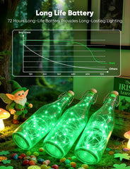 12 Pack 7ft 20 LED Silver Wire Fairy Lights with 8 Modes for St Patricks Day, Green